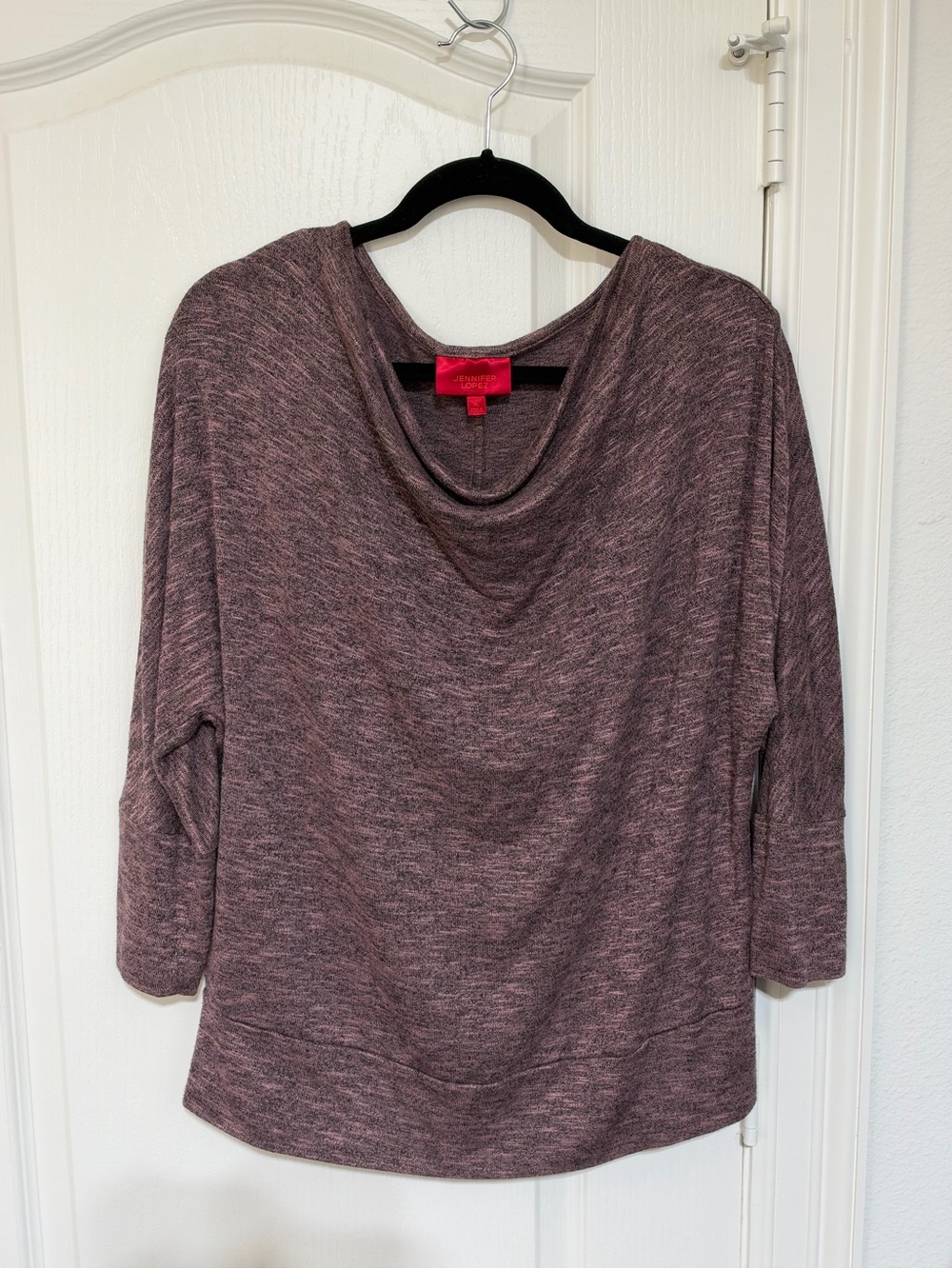 JENNIFER LOPEZ Cozy Draped Neck Women’s Top in Heather Mauve